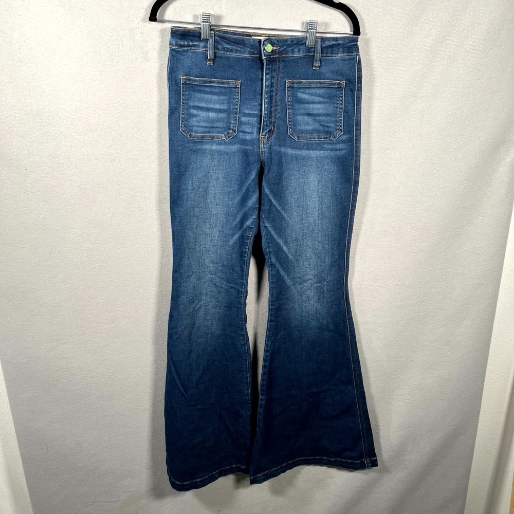 Gina Denim Jeans Womens 31W Blue Pockets Medium Wash Everyday Wear‎ Flared Leg